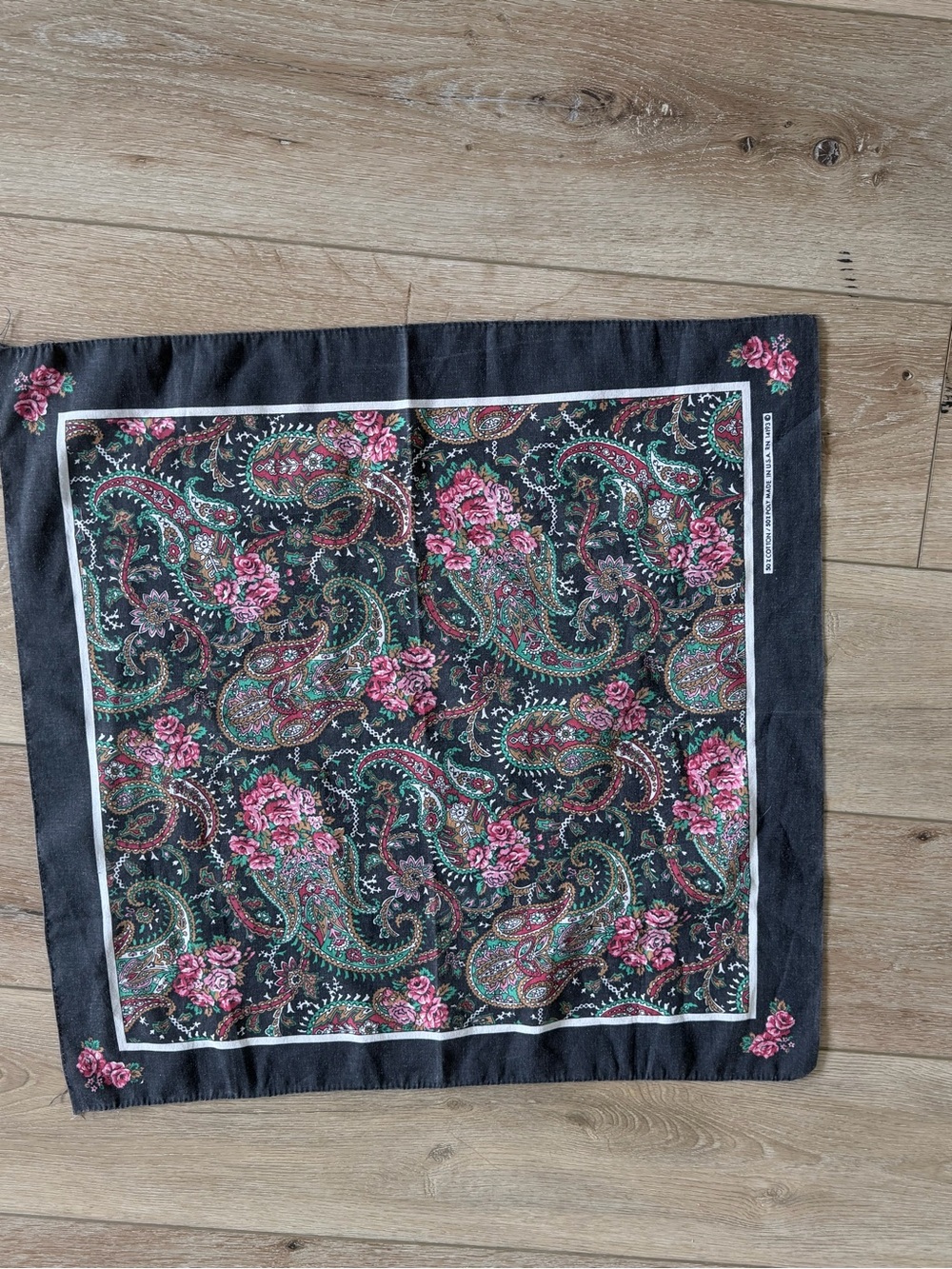 Vintage 1982 Paisley Rose Floral Scarf Made in USA